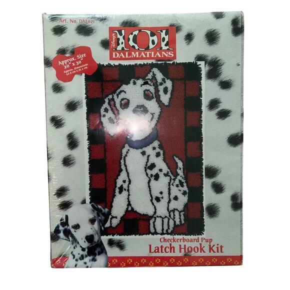 RARE Disney Dog 101 Dalmatians Checkerboard Pup Latch Hook Kit 20”X30” NEW 1997 - Picture 2 of 3